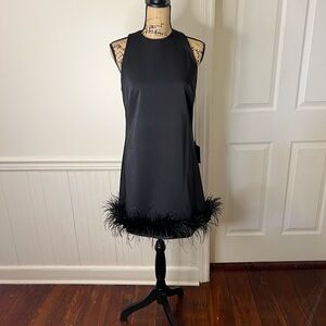 Elegant Black Feather Trim Dress‎